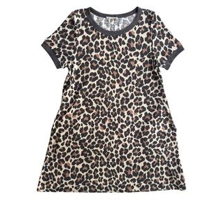ee:some Women Small Brown Tan Leopard Print Short Sleeve T-shirt Dress Boho Cozy